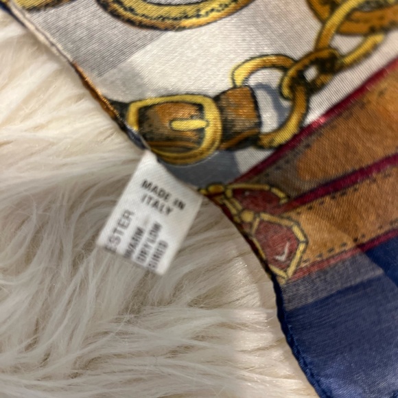 Italian made :equestrian style scarf. Very pretty: blues and golds 62” Lx14” w - Picture 4 of 10